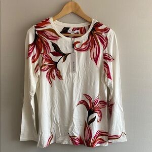 Chico's Floral Long Sleeve Blouse - White and Pink
